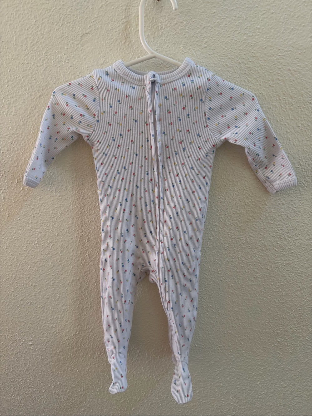 White Ribbed Baby Footed One-Piece with Tiny Multicolor Dots